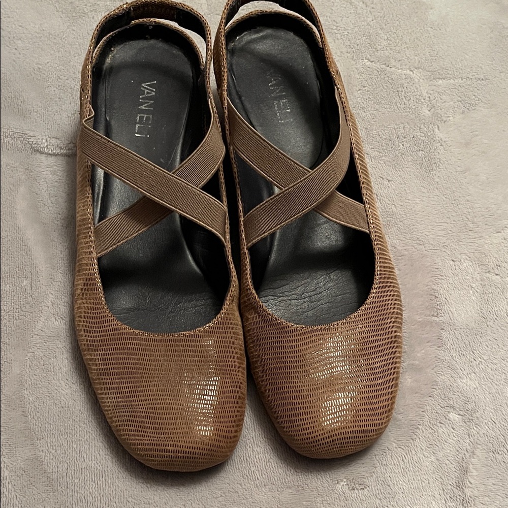 Vaneli Brown Flats with Crisscross Straps